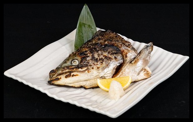 Grilled whole fish with head, Japanese izakaya style